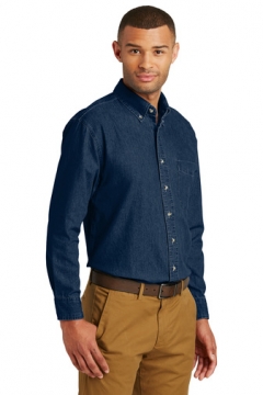 Male Denim Long Sleeve Dress shirt including embroidered Whitson's Logo